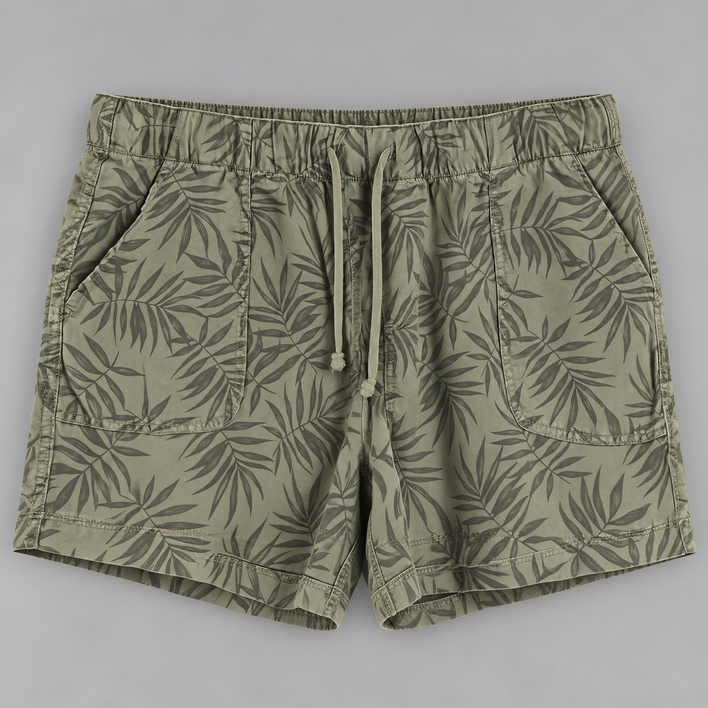 Gap Women Green Palm Leaf Print Lyocell Shorts Size L Elastic Waist Drawstring